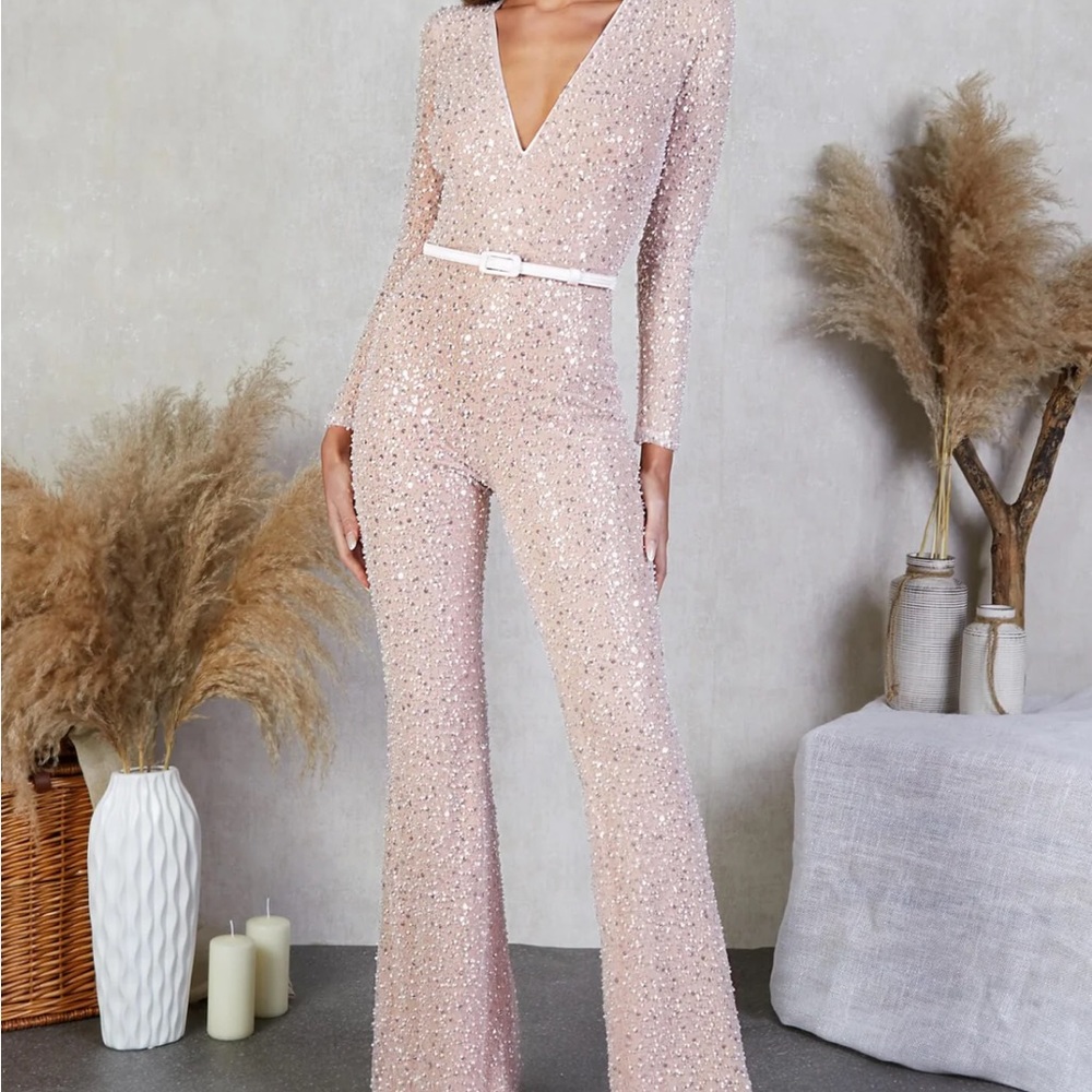 NADINE MERABI Pink Sequin Jumpsuit